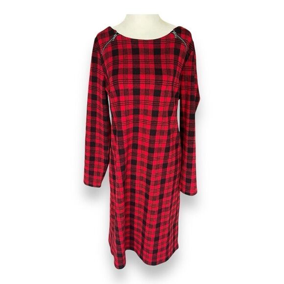 Talbots Tartan Plaid Sheath Dress Red Black Holidays Christmas Size medium - Picture 2 of 13